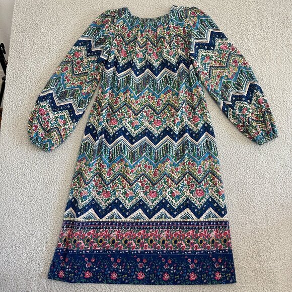 Vintage Dress Blue Peasant Midi Boho Floral 70s Cottagecore Prairie - Picture 8 of 13